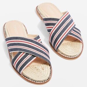 TOPSHOP Denim Striped Espadrille Sandals Slides